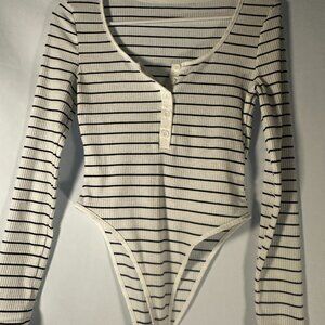 SHEIN Ribbed Striped Long Sleeve Bodysuit Cream Black Size S – Gently Used